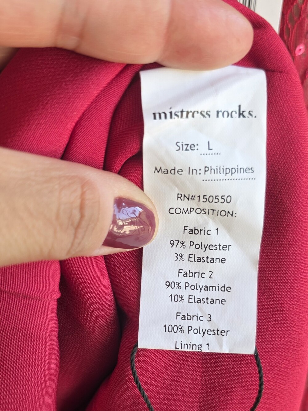 Mistress Rocks Rhinestone-Trim Red Lace Sleeve Bodycon Mini Dress - Picture 12 of 13